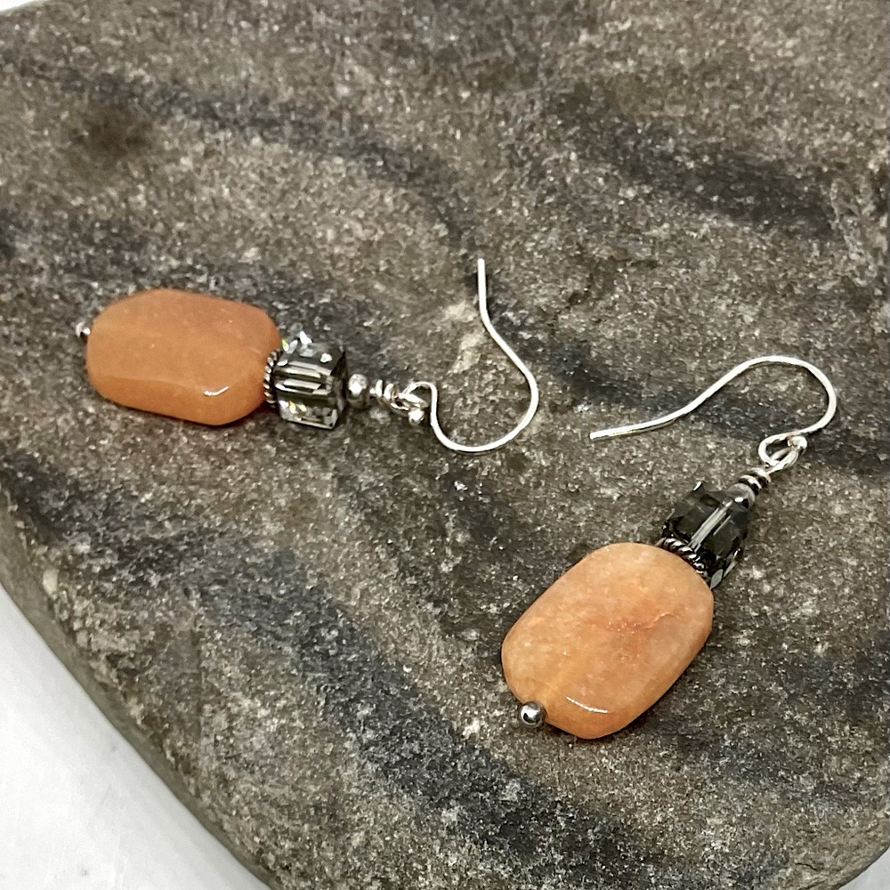 Orange Citrine sterling silver drop earrings,gemstone crystal cube earrings,gift